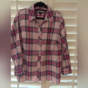 Talbot's Plus pink plaid button down 1X
